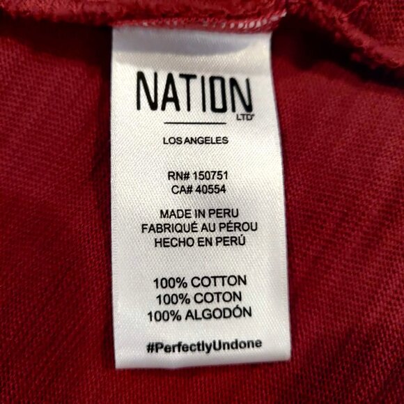 Nation LTD Womens Size M Red Tori Asymmetric Neck Combo Puff Sleeve Cotton Top - Picture 8 of 10